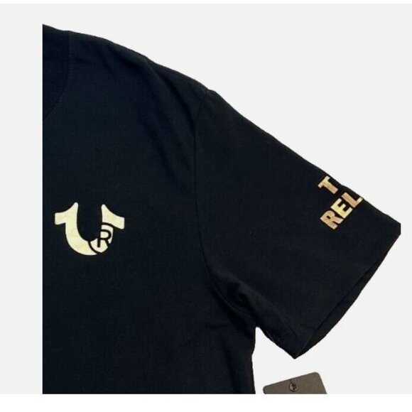 True Religion Stamp Foil SS Tee T-Shirt Size L 100% Cotton Crew Neck Jet Black - Picture 4 of 9